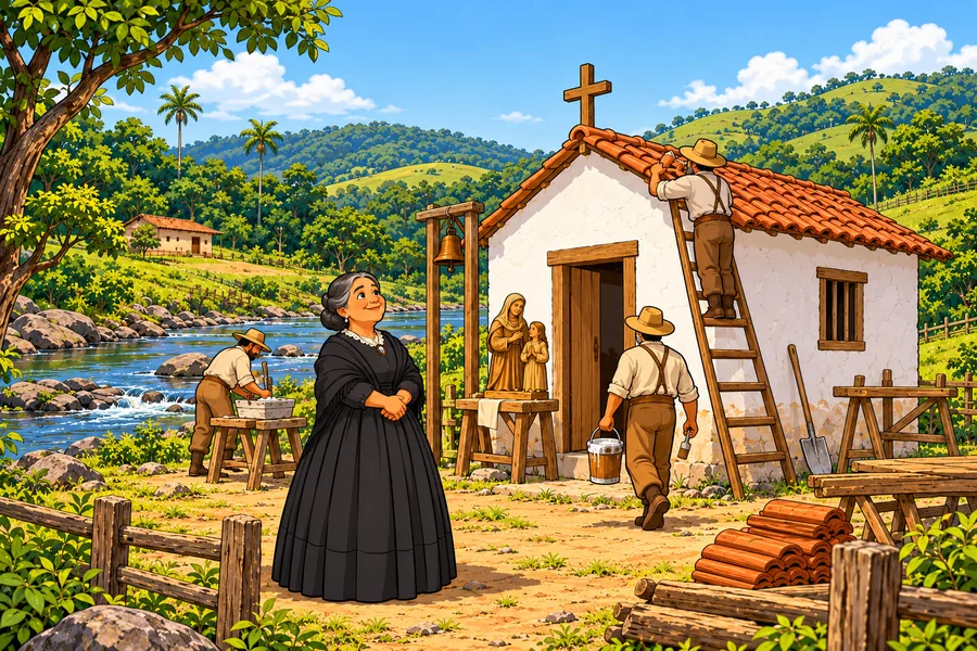 Interpretação: a capelinha de Sant'Ana sendo erguida perto da casa de Dona Ana